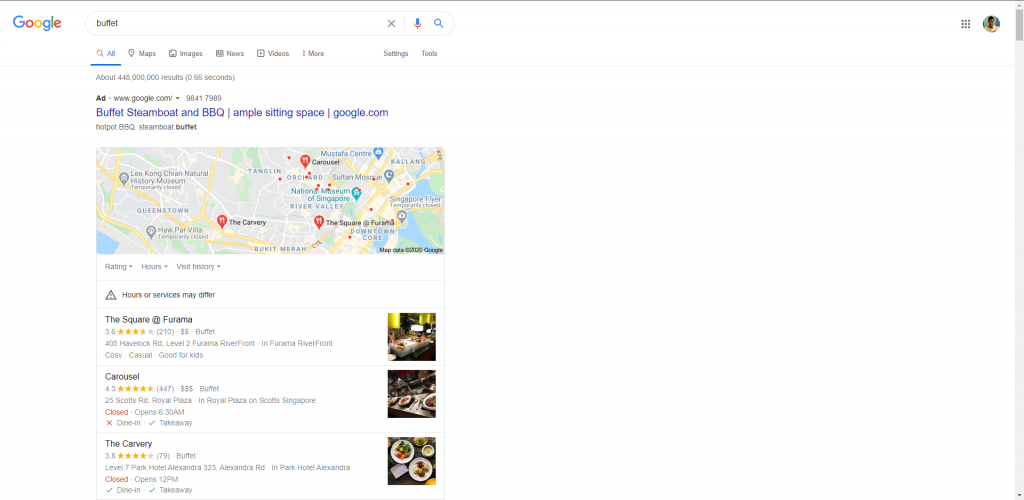 Local search result page